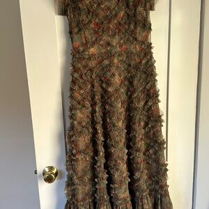 Mac Duggal Green Ruffle Floral Dress